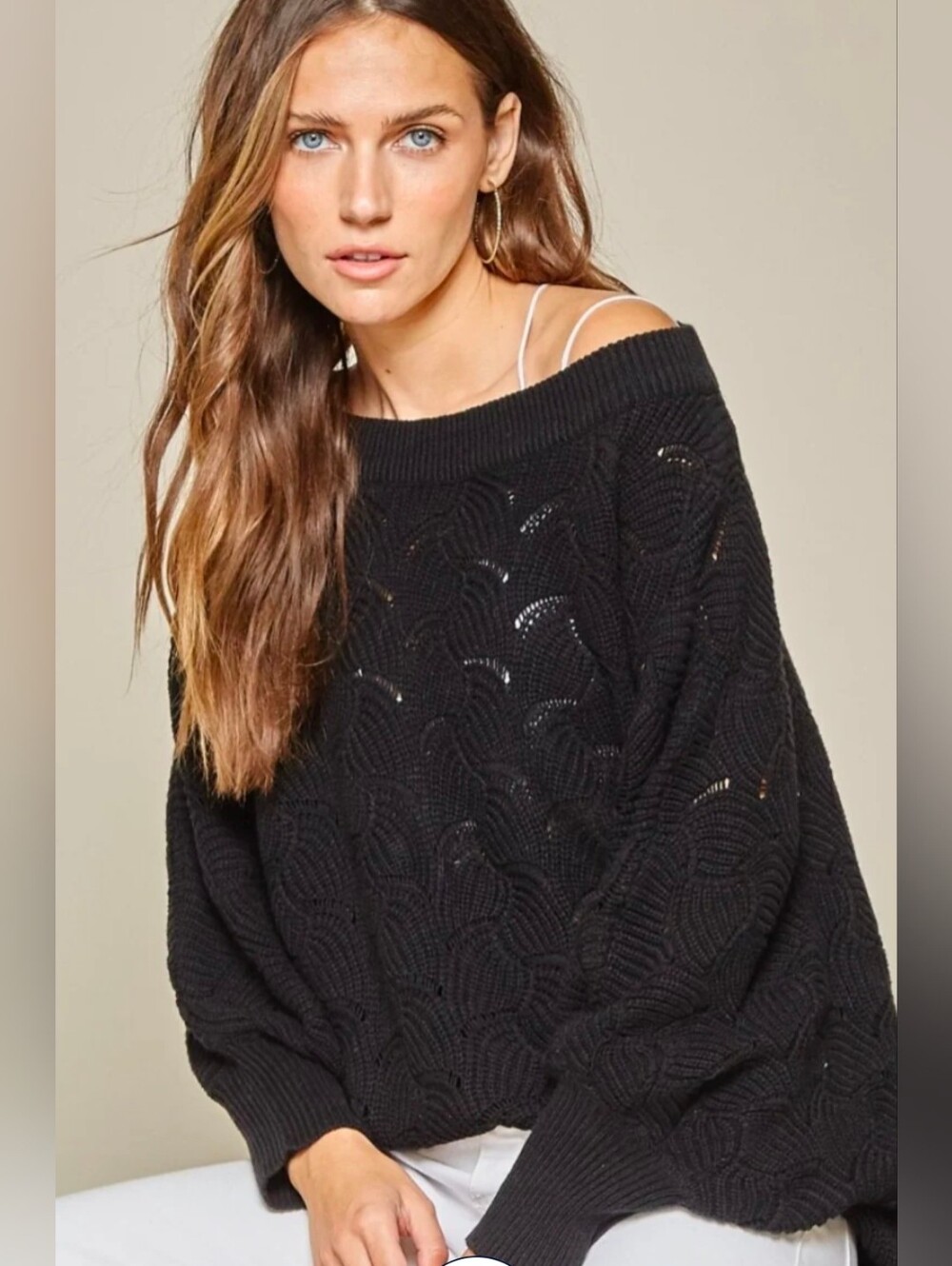 Andree by Unit Fan Crochet Knit Scallop Edged Sweater 3x